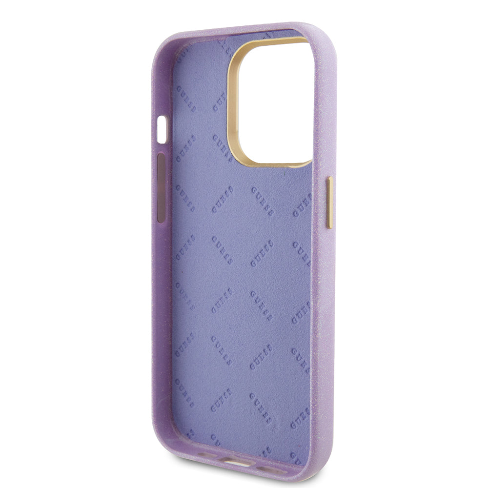 Funda para Apple iPhone 15 Pro, Guess, Glitter Glossy Script, Lila Claro