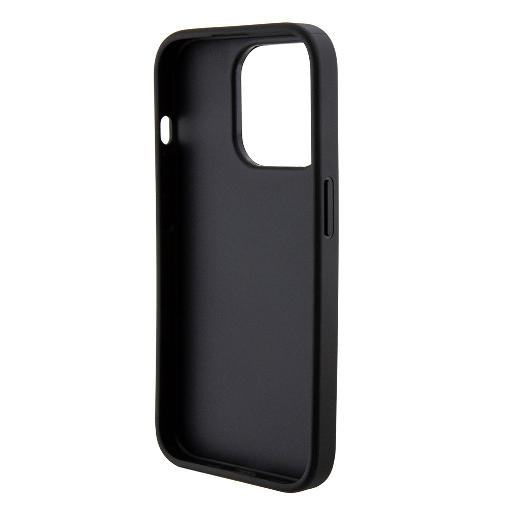 Funda para Apple iPhone 15 Pro, Guess, Grip Stand 4G Saffiano Strass, Negra