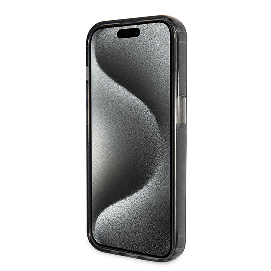 Funda MagSafe para Apple iPhone 15 Pro, Guess, IML Ring Stand Glitter, Negra