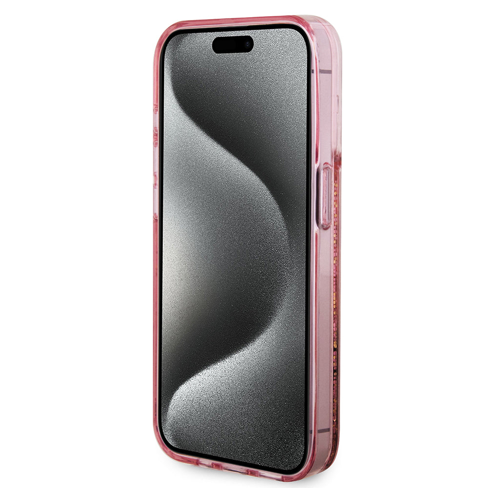 Funda para Apple iPhone 15 Pro, Guess, Liquid Glitter Gold Stripes, Rosa