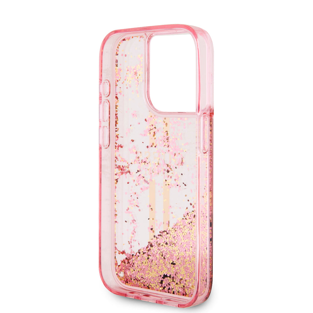 Funda para Apple iPhone 15 Pro, Guess, Liquid Glitter Gold Stripes, Rosa
