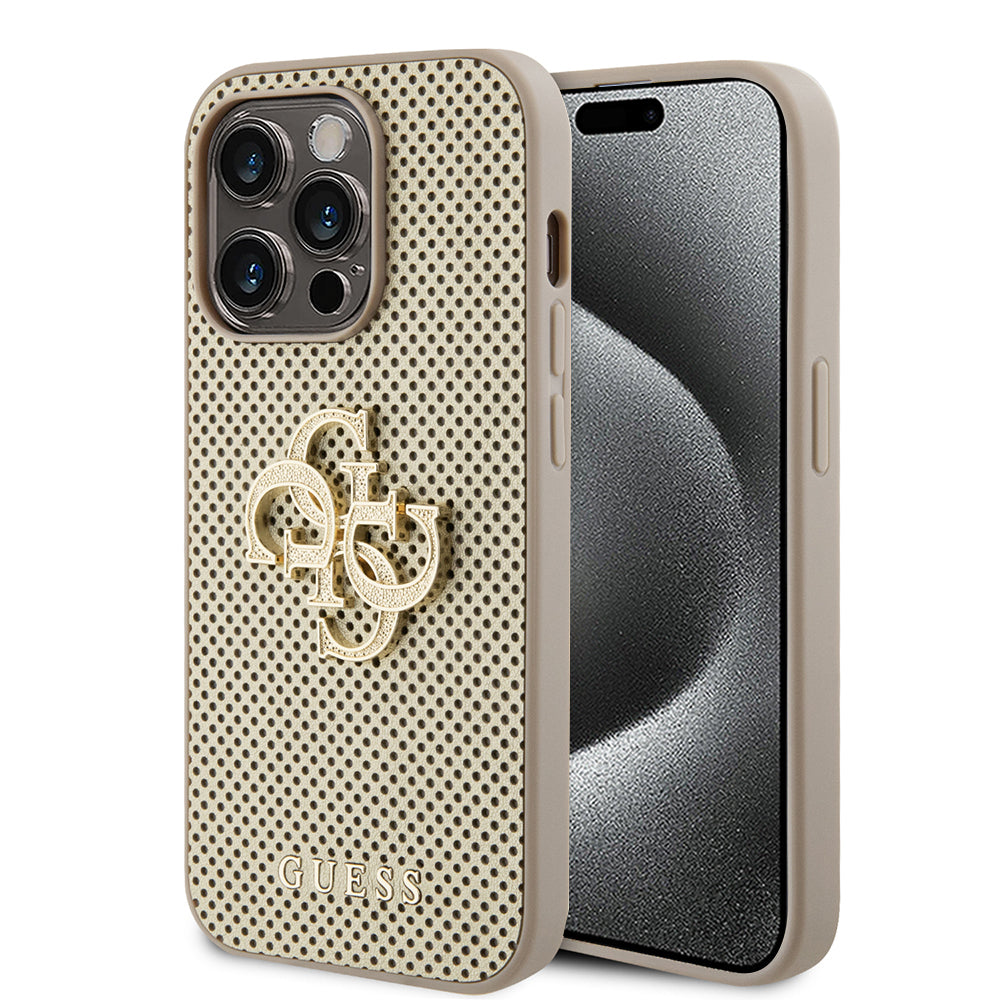 Funda para Apple iPhone 15 Pro, Guess, Perforated 4G, Dorada.