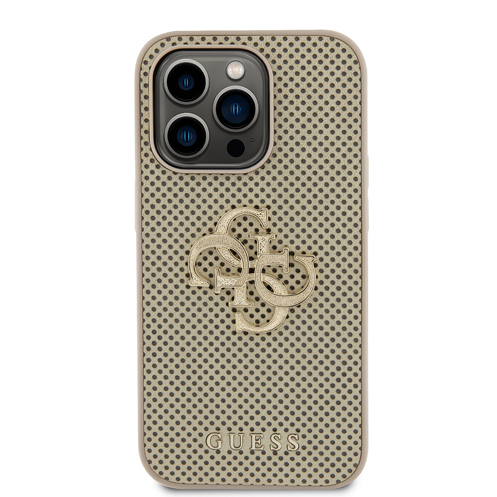 Funda para Apple iPhone 15 Pro, Guess, Perforated 4G, Dorada.