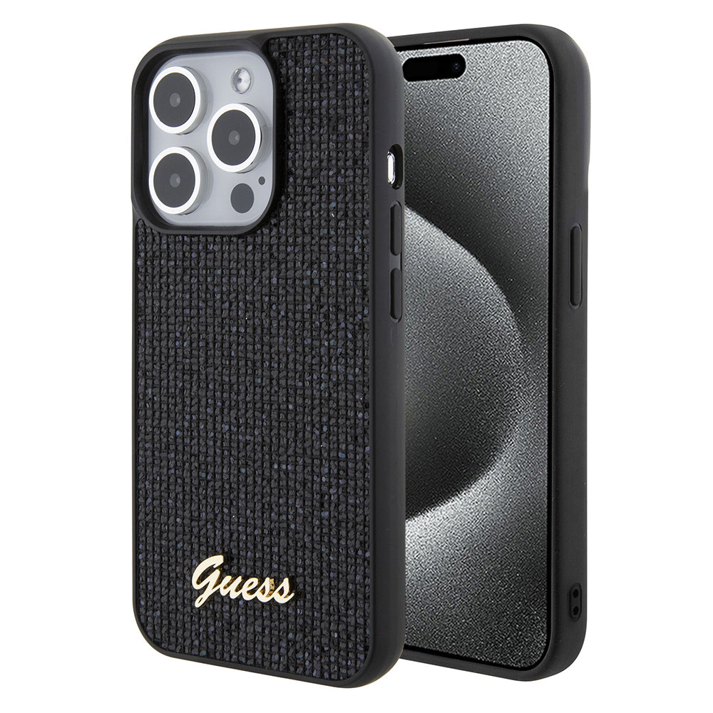 Funda para Apple iPhone 15 Pro, Guess, PU Square Mirror Script Logo, Negra GUHCP15LPMSDGSK