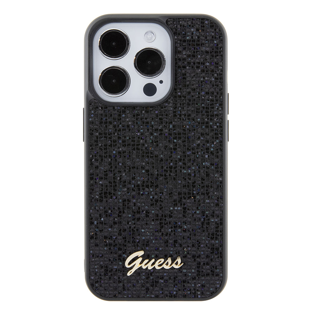 Funda para Apple iPhone 15 Pro, Guess, PU Square Mirror Script Logo, Negra GUHCP15LPMSDGSK