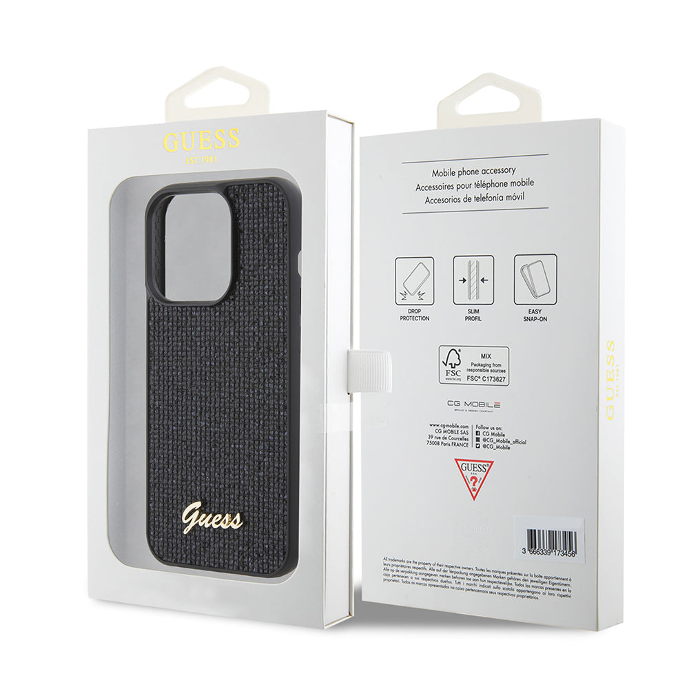 Funda para Apple iPhone 15 Pro, Guess, PU Square Mirror Script Logo, Negra GUHCP15LPMSDGSK