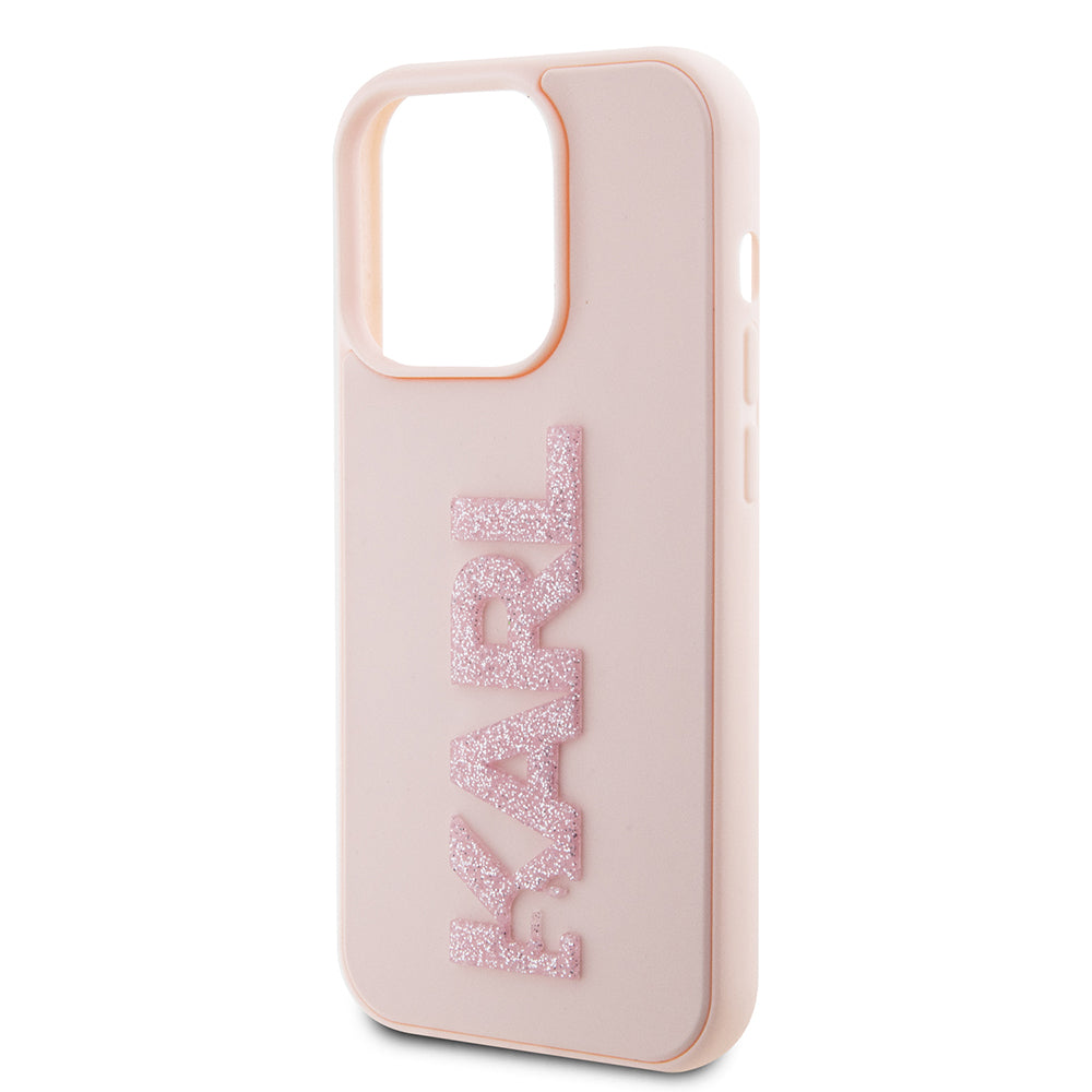 Funda para Apple iPhone 15 Pro, Karl Lagerfeld, Logo Karl de Goma Brillante 3D, Rosa