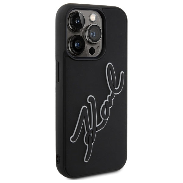 Funda para Apple iPhone 15 Pro, Karl Lagerfeld, 3D Rubber Signature, Negra