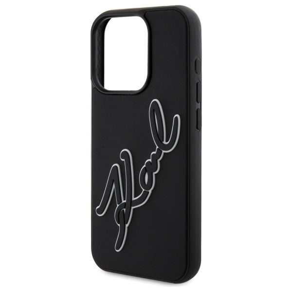 Funda para Apple iPhone 15 Pro, Karl Lagerfeld, 3D Rubber Signature, Negra
