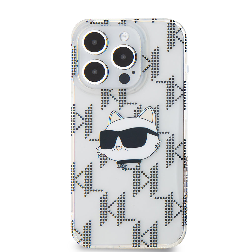 Funda para Apple iPhone 15 Pro, Karl Lagerfeld, IML Electroplated Choupette Head, Transparente