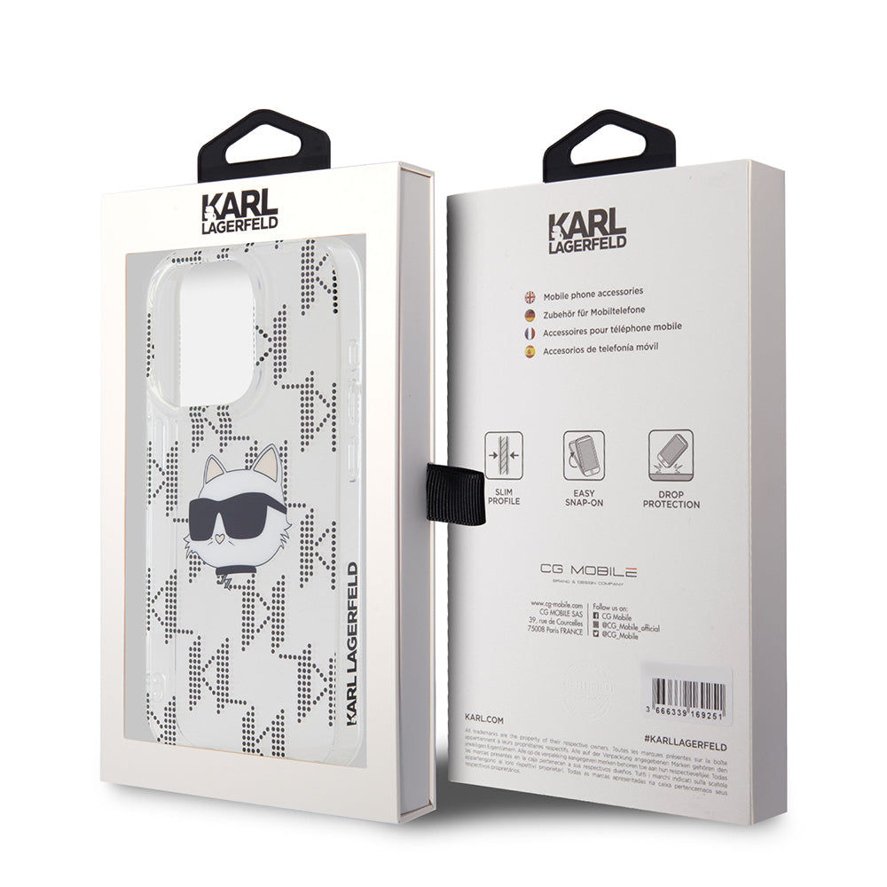 Funda para Apple iPhone 15 Pro, Karl Lagerfeld, IML Electroplated Choupette Head, Transparente