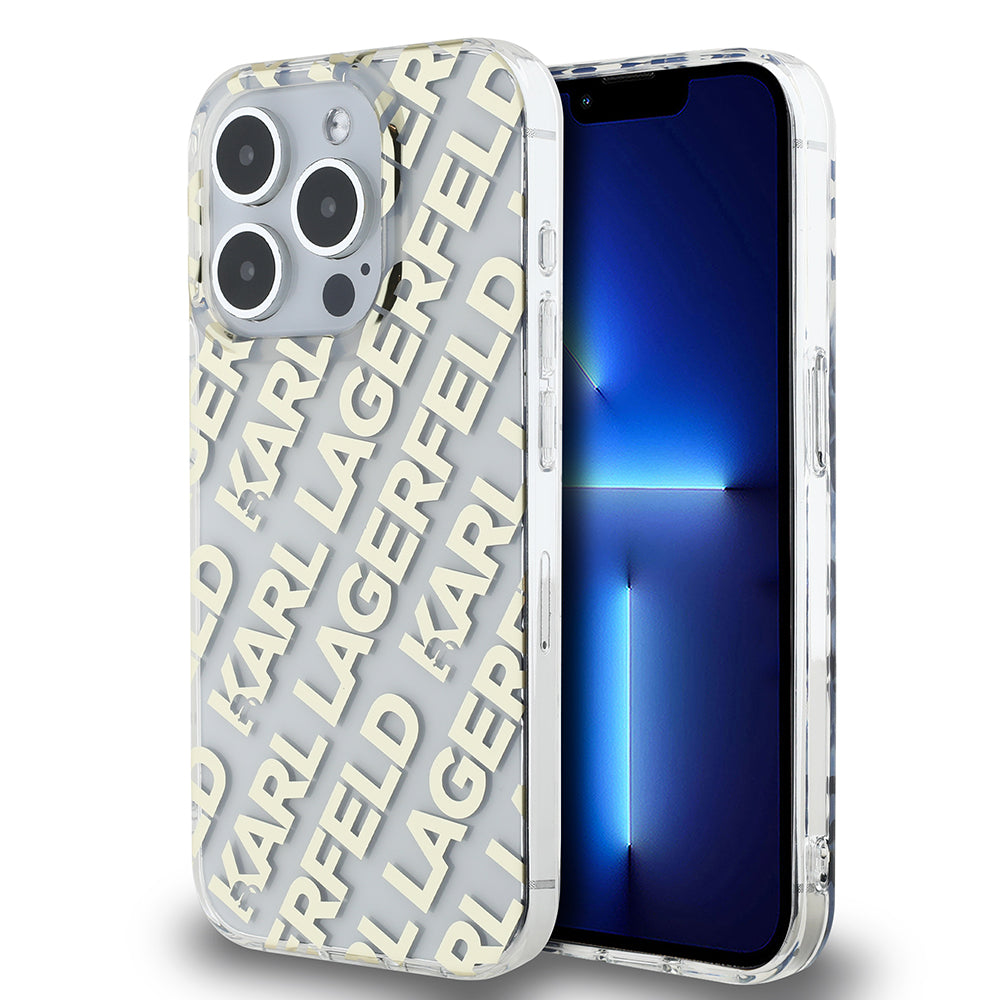 Funda para Apple iPhone 15 Pro, Karl Lagerfeld, IML Electroplated Repeated Logo, Dorada