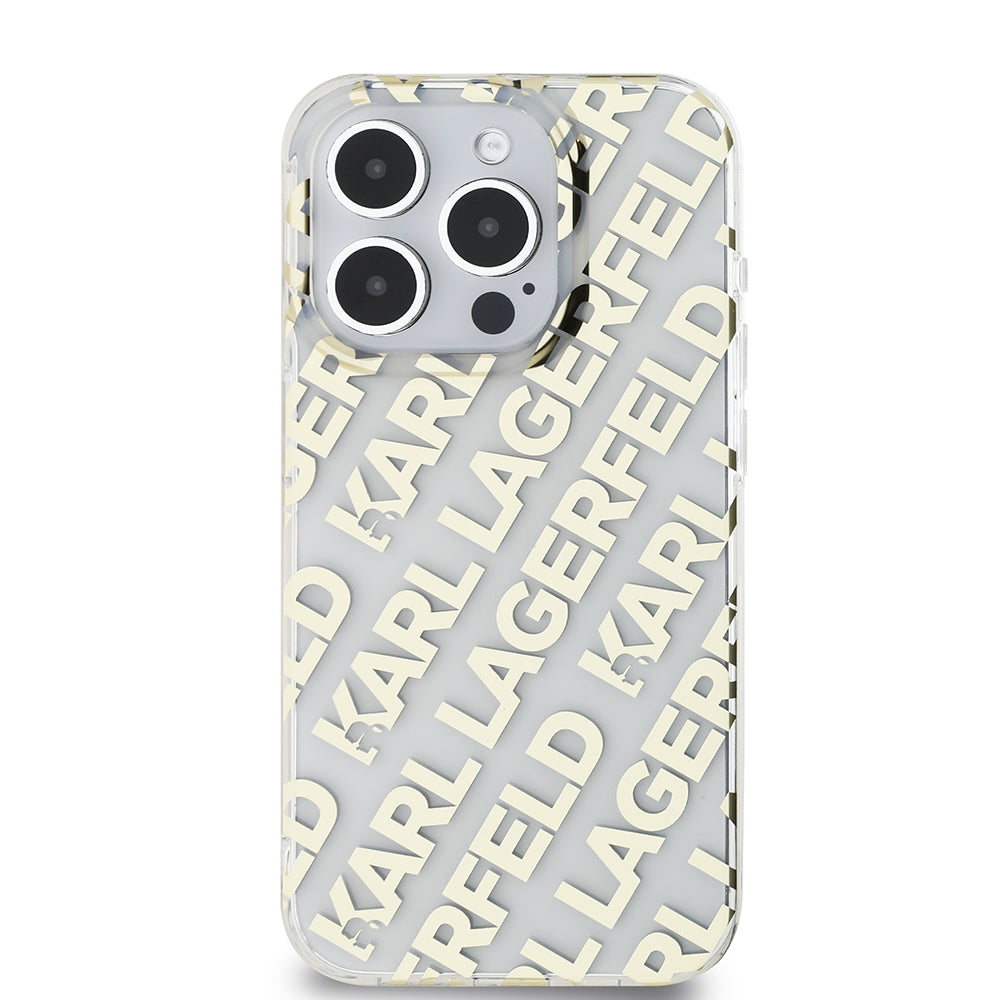 Funda para Apple iPhone 15 Pro, Karl Lagerfeld, IML Electroplated Repeated Logo, Dorada