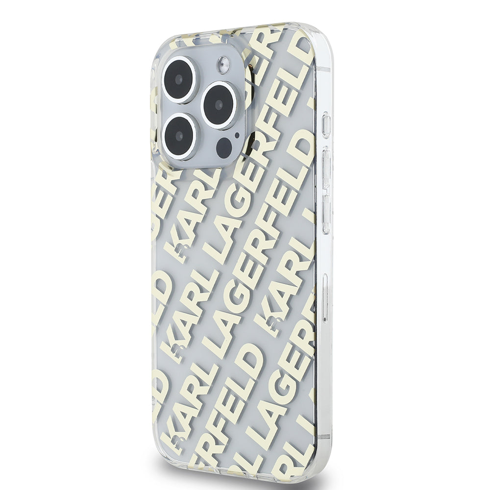 Funda para Apple iPhone 15 Pro, Karl Lagerfeld, IML Electroplated Repeated Logo, Dorada