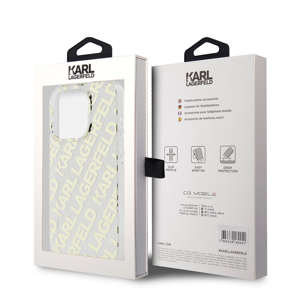 Funda para Apple iPhone 15 Pro, Karl Lagerfeld, IML Electroplated Repeated Logo, Dorada