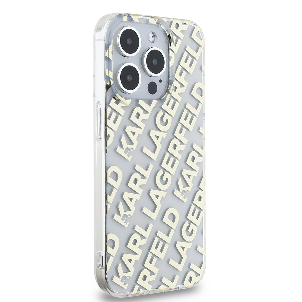 Funda para Apple iPhone 15 Pro, Karl Lagerfeld, IML Electroplated Repeated Logo, Dorada