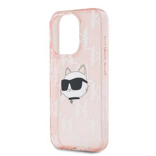 Funda para Apple iPhone 15 Pro, Karl Lagerfeld, IML Luxury Monogram Choupette's Head, Rosa