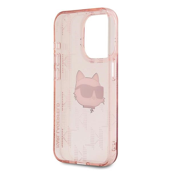 Funda para Apple iPhone 15 Pro, Karl Lagerfeld, IML Luxury Monogram Choupette's Head, Rosa