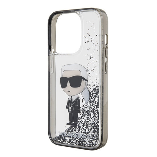 Funda para Apple iPhone 15 Pro, Karl Lagerfeld, Liquid Glitter Ikonik Karl, Transparente