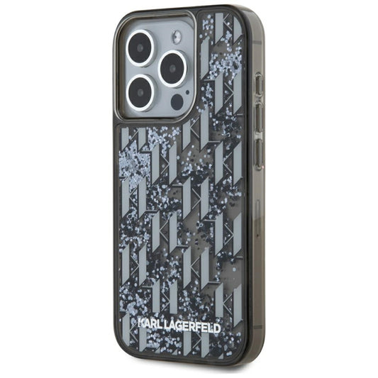 Funda para Apple iPhone 15 Pro, Karl Lagerfeld, Liquid Glitter Monogram, Negra