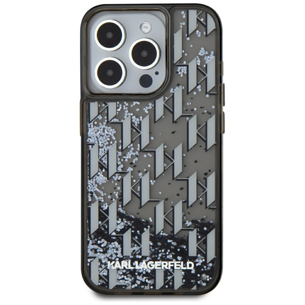 Funda para Apple iPhone 15 Pro, Karl Lagerfeld, Liquid Glitter Monogram, Negra