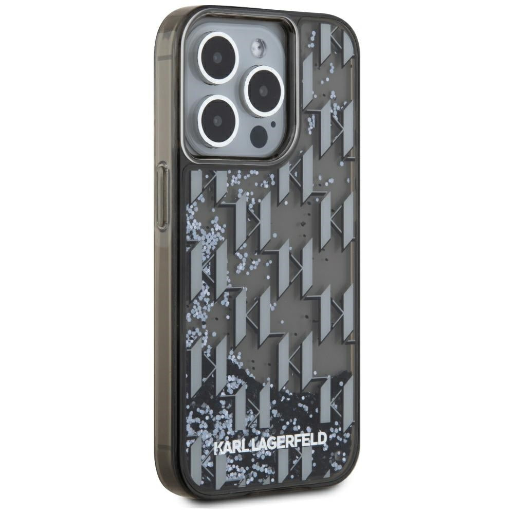 Funda para Apple iPhone 15 Pro, Karl Lagerfeld, Liquid Glitter Monogram, Negra