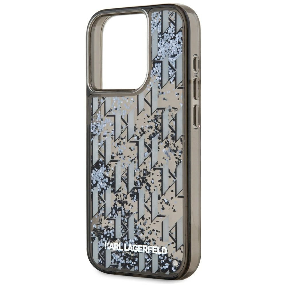 Funda para Apple iPhone 15 Pro, Karl Lagerfeld, Liquid Glitter Monogram, Negra