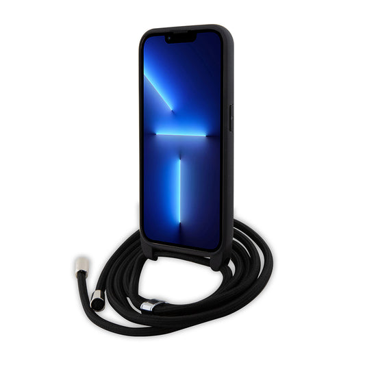 Funda para Apple iPhone 15 Pro, Karl Lagerfeld, Saffiano Crossbody Monogram Metal Pin Karl, Negra.