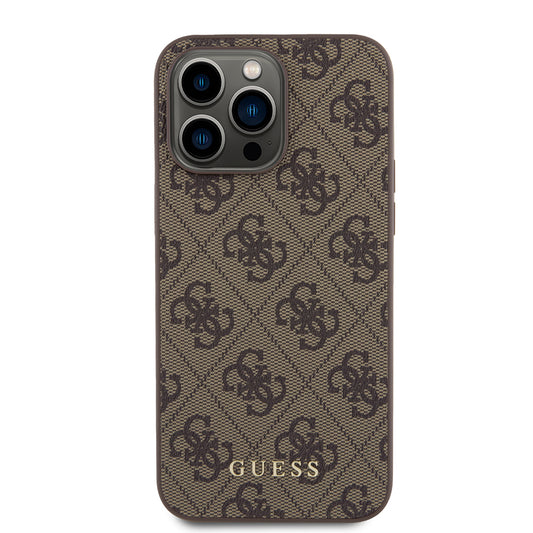 Funda para Apple iPhone 15 Pro Max, Guess, 4G Metal Gold Logo, Marrón