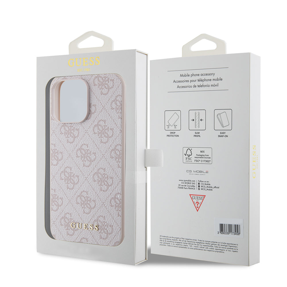 Funda para Apple iPhone 15 Pro Max, Guess, 4G Metal Gold Logo, Rosa.