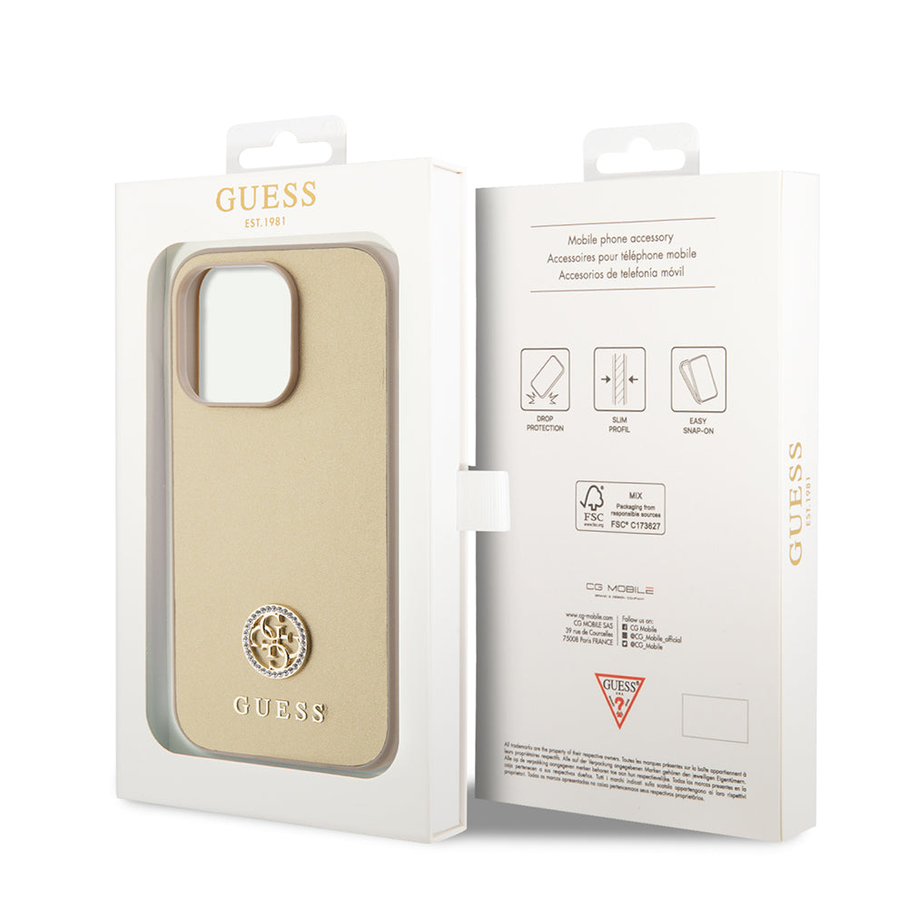 Funda para Apple iPhone 15 Pro Max, Guess, 4G Strass Metal Logo, Dorada