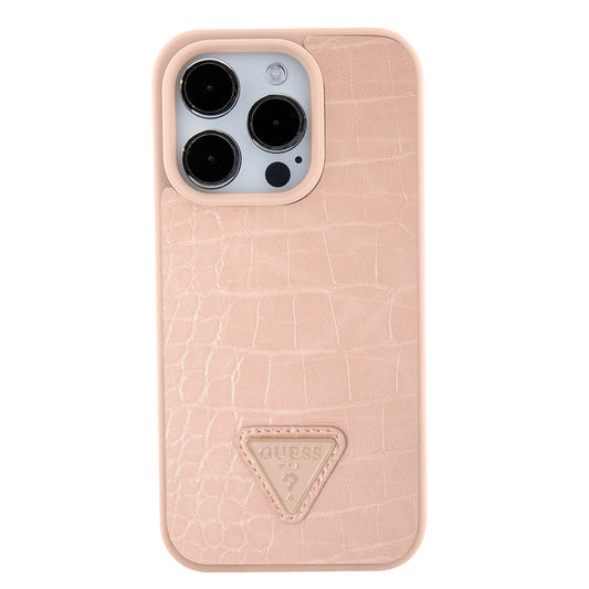 Funda para Apple iPhone 15 Pro Max, Guess, Croco Triangle Metal Logo, Rosa