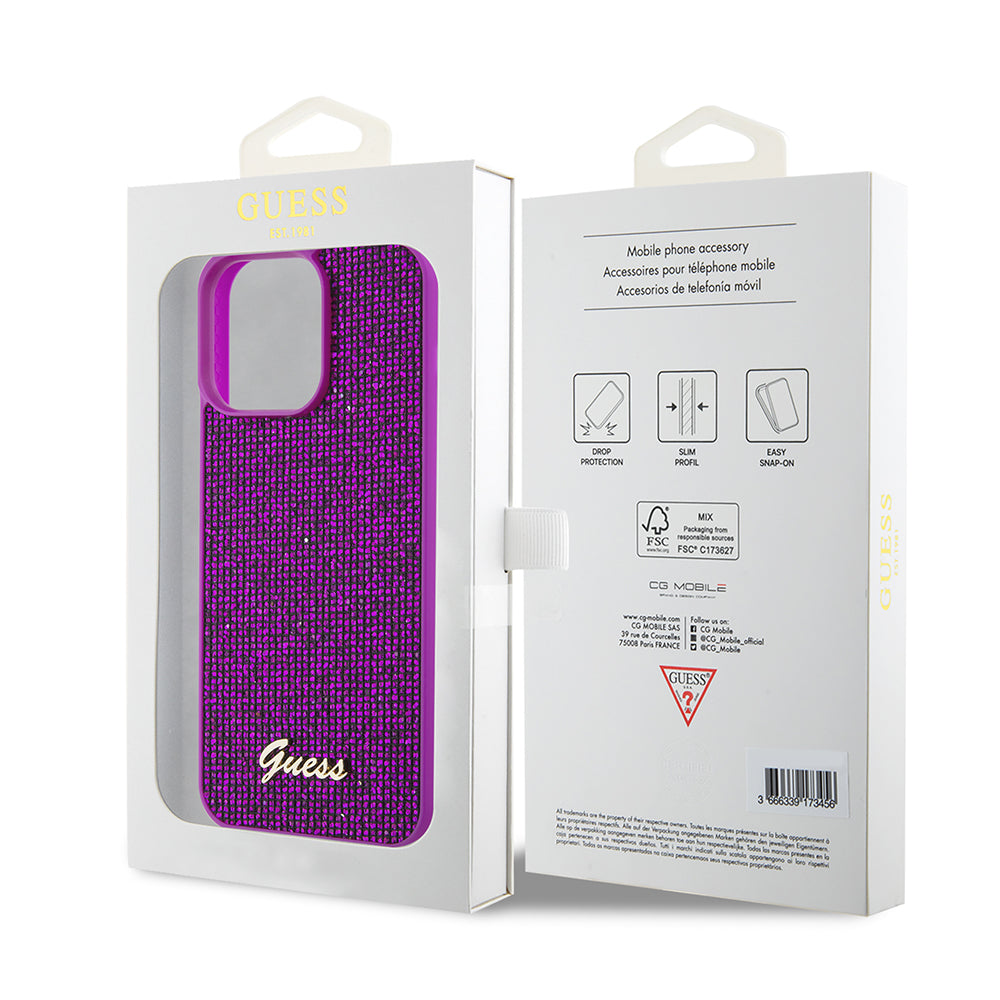 Funda para Apple iPhone 15 Pro Max, Guess, Disco Metal Script, Fucsia