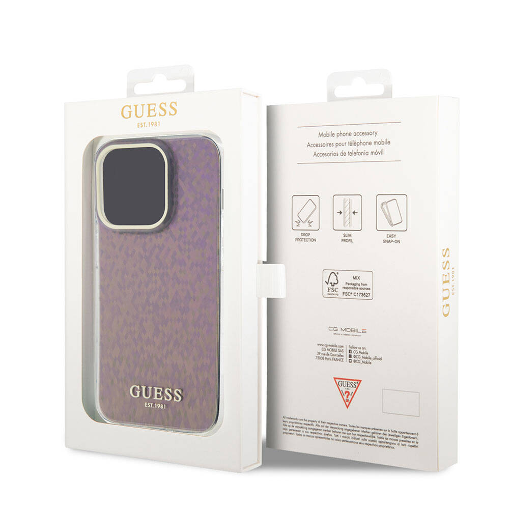 Funda para Apple iPhone 15 Pro Max, Guess, IML Faceted Mirror Disco Iridescent, Rosa