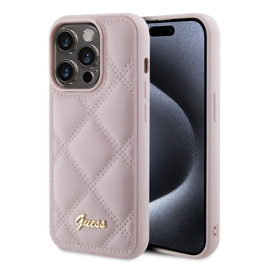Funda para Apple iPhone 15 Pro Max, Guess, Quilted Metal Logo, Rosa