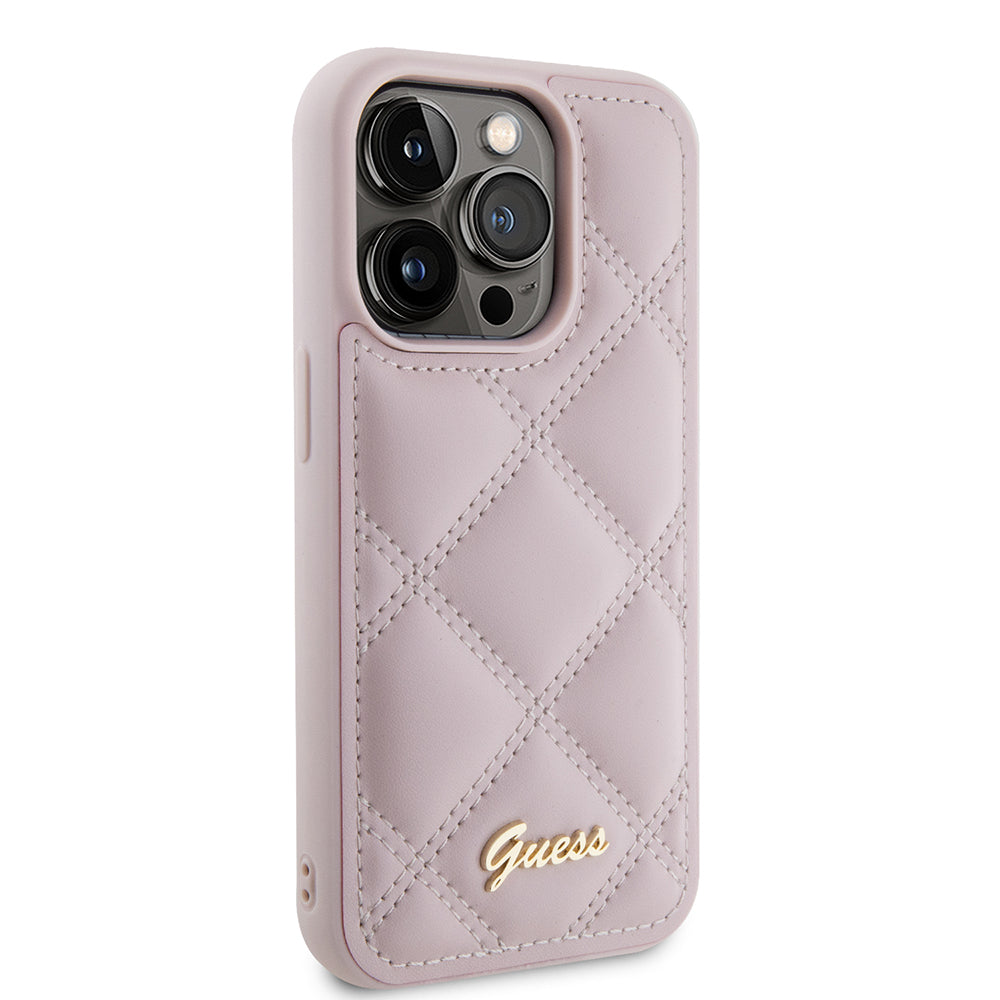 Funda para Apple iPhone 15 Pro Max, Guess, Quilted Metal Logo, Rosa