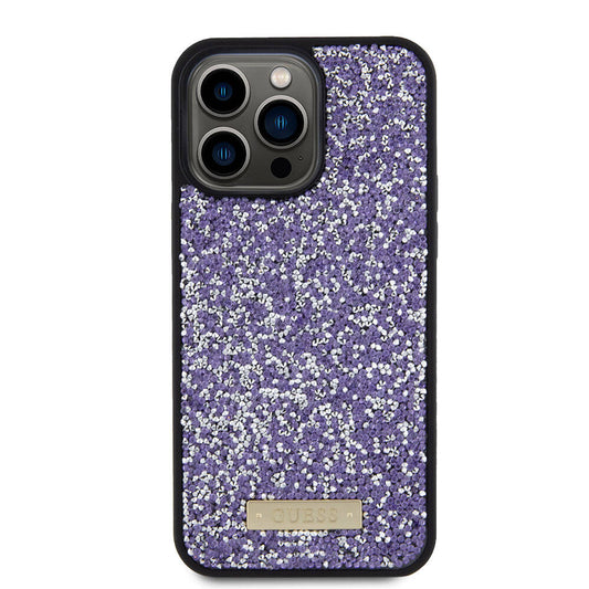 Funda para Apple iPhone 15 Pro Max, Guess, Rhinestone Metal Logo, Morado