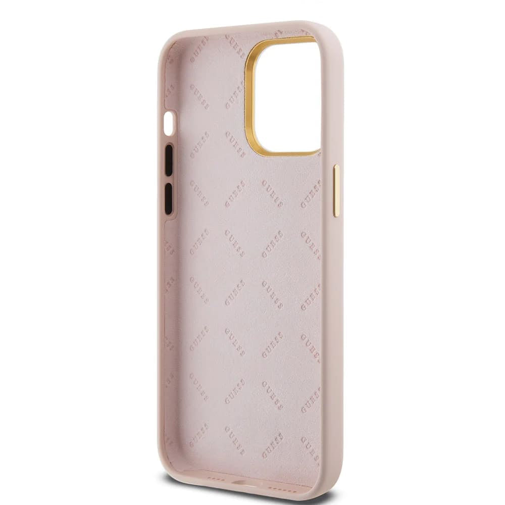 Funda para Apple iPhone 15 Pro Max, Guess, Script Metal Logo & Frame, Rosa Claro