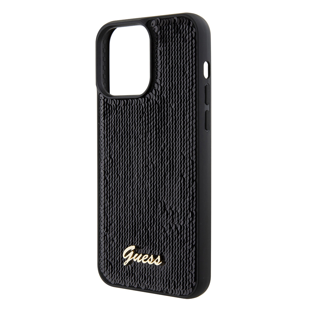 Funda para Apple iPhone 15 Pro Max, Guess, Sequin Script Logo, Negra GUHCP15XPSFDGSK