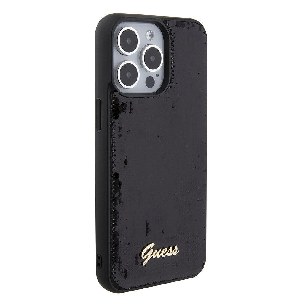 Funda para Apple iPhone 15 Pro Max, Guess, Sequin Script Logo, Negra GUHCP15XPSFDGSK