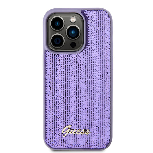 Funda para Apple iPhone 15 Pro Max, Guess, Sequin Script Metal, Morado