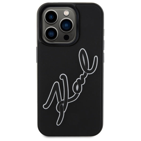 Funda para Apple iPhone 15 Pro Max, Karl Lagerfeld, 3D Rubber Signature, Negra