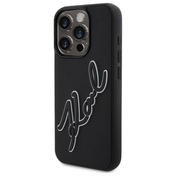 Funda para Apple iPhone 15 Pro Max, Karl Lagerfeld, 3D Rubber Signature, Negra