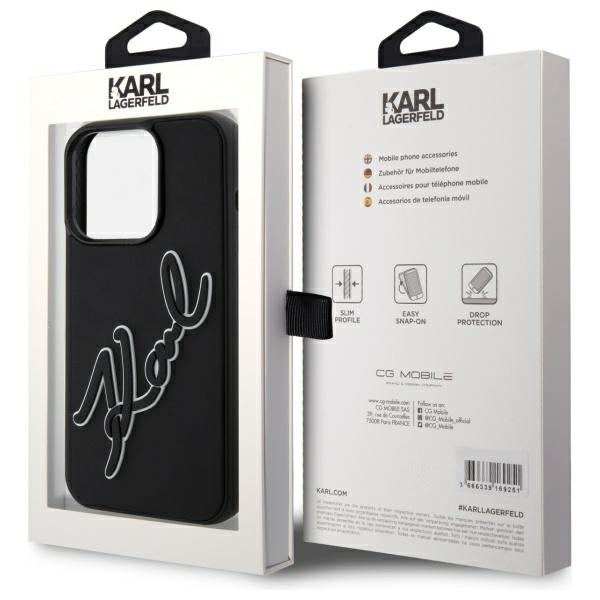 Funda para Apple iPhone 15 Pro Max, Karl Lagerfeld, 3D Rubber Signature, Negra