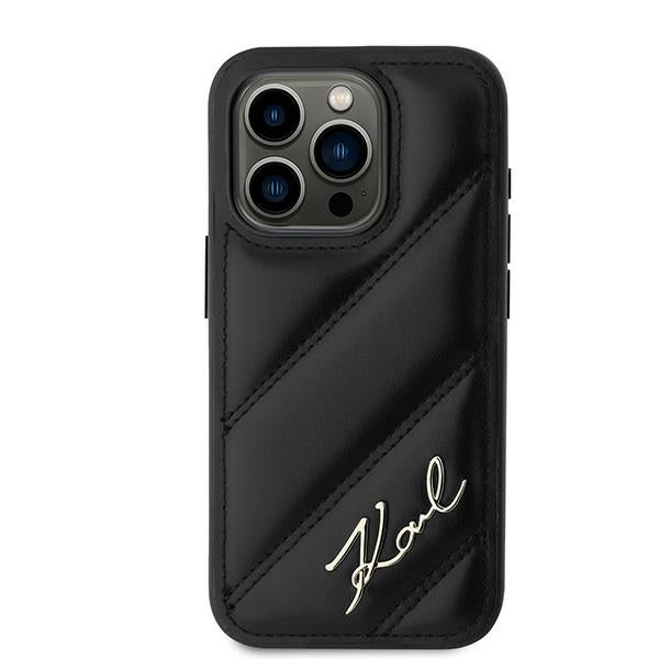 Funda para Apple iPhone 15 Pro Max, Karl Lagerfeld, Diagonal Quilted Script, Negra