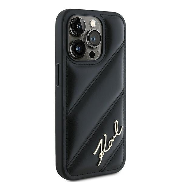 Funda para Apple iPhone 15 Pro Max, Karl Lagerfeld, Diagonal Quilted Script, Negra