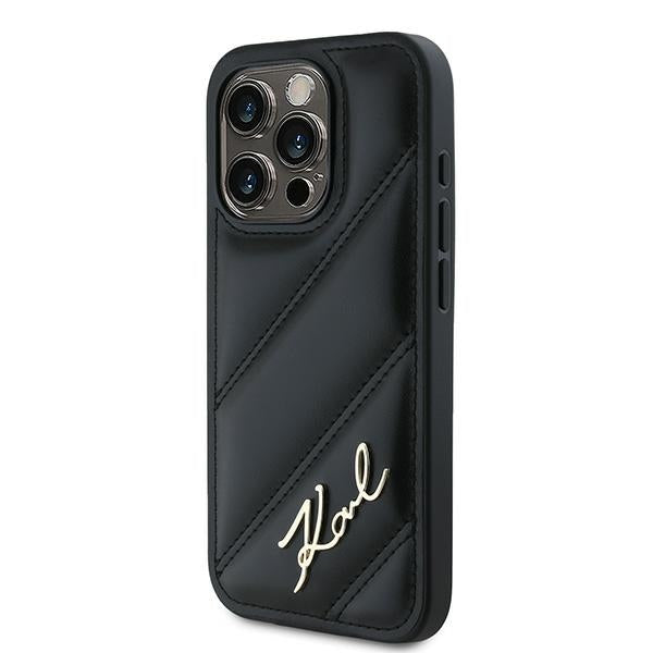 Funda para Apple iPhone 15 Pro Max, Karl Lagerfeld, Diagonal Quilted Script, Negra