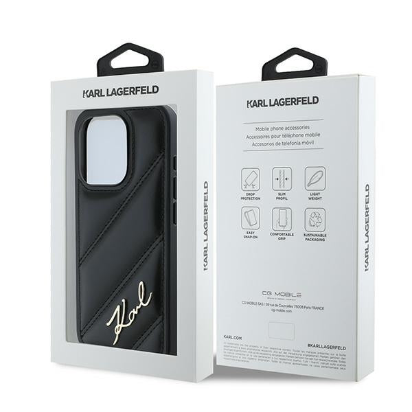 Funda para Apple iPhone 15 Pro Max, Karl Lagerfeld, Diagonal Quilted Script, Negra