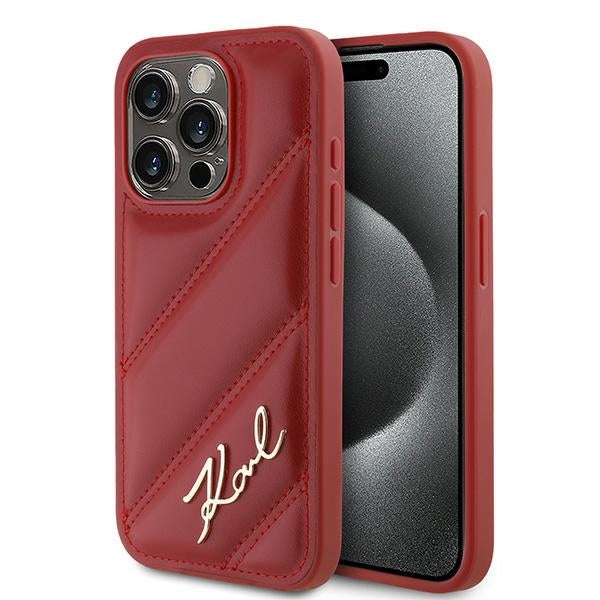 Funda para Apple iPhone 15 Pro Max, Karl Lagerfeld, Diagonal Quilted Script, Rosa