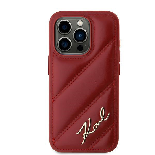 Funda para Apple iPhone 15 Pro Max, Karl Lagerfeld, Diagonal Quilted Script, Rosa